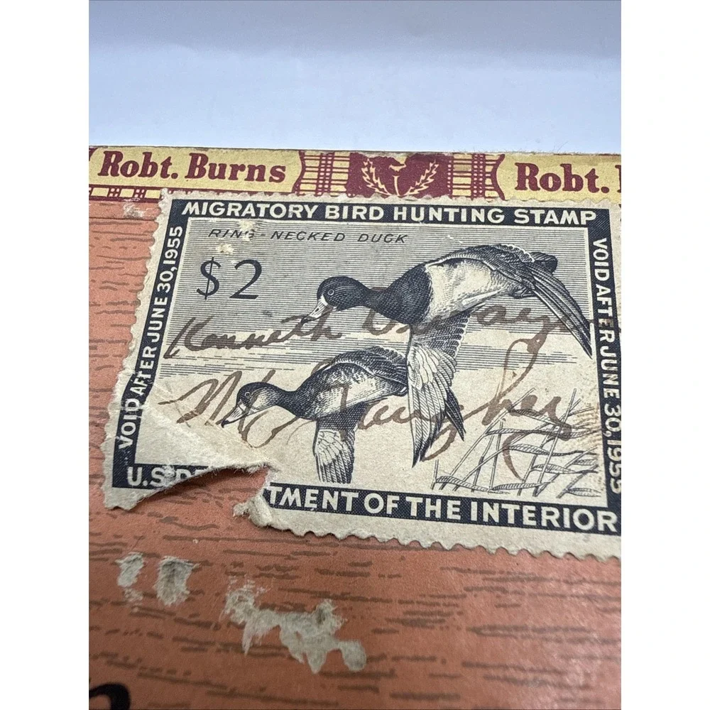 Vintage Robt. Burns Cigarillos 5 Cent Small Cigar Box Smoke W/ 1955 Duck Stamp
